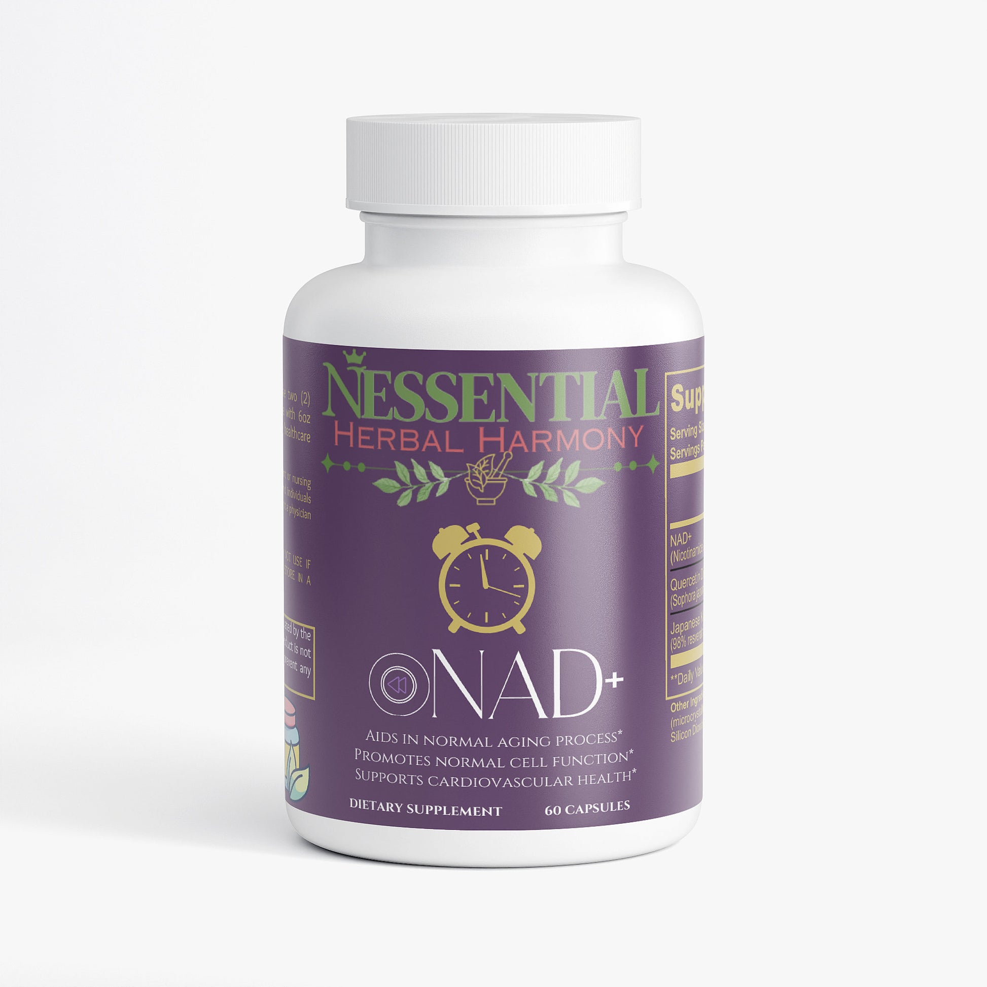 Supplement bottle labeled 'Nessential Herbal Harmony' on a white background NAD